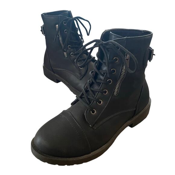 Jessica Carlyle Leanna Womens Combat Boots 8.5 Black Lace Up Zip Pocket Festival - Picture 1 of 9